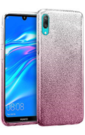 Луксозен силиконов гръб ТПУ с брокат за Huawei Y7 2019 DUB-LX1 преливащ сребристо към розово 